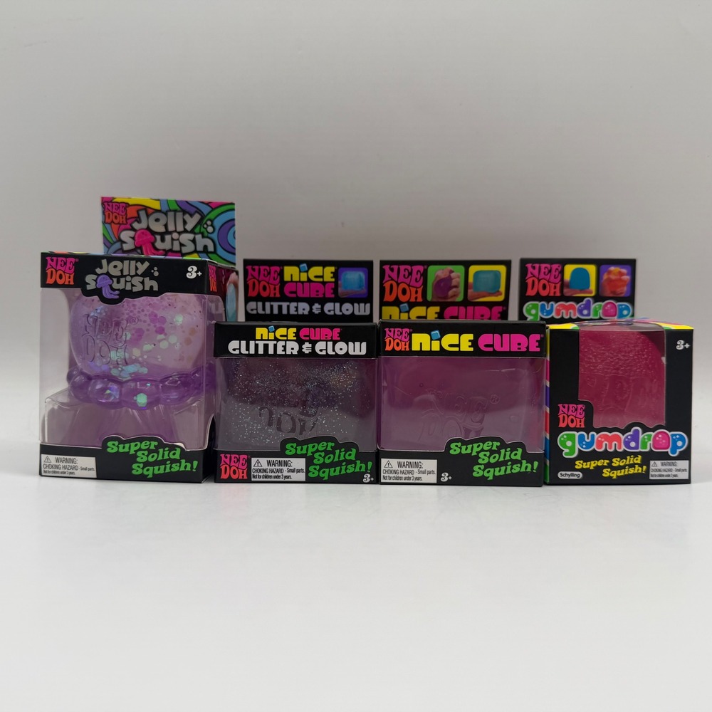 Schylling NeeDoh Fidget Toy Bundle Jelly Squish Nice Cube Glitter Gumdrop 4pk